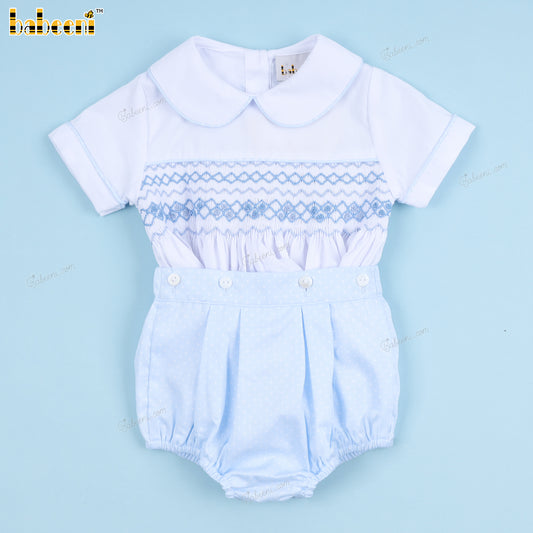 Boy Blue Bodysuit Geometric Smocked - BC1182