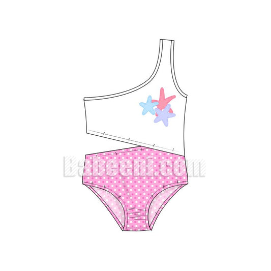 Lovely starfish appliqued swimwear for baby girls - SW 452