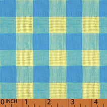 O25- Aqua, yellow plaid linen fabric