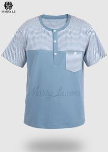 STONE BLUE STRIPE SHORT SLEEVES T-SHIRT WITH POCKET - MD414