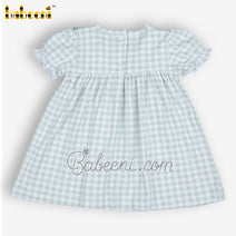 Floral embroidery green check baby dress - DR 3406