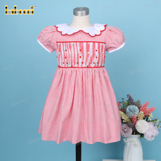 Smocked Dress In Red White Neck For Girl - DR3613