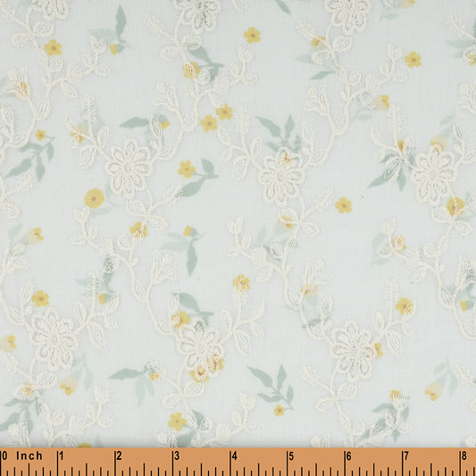 LE28 - Pastel yellow little flowers on lace fabric