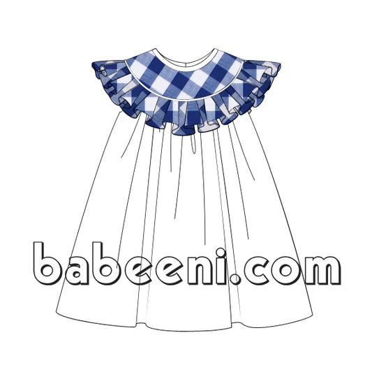 Adorable Blue gingham plain dress for baby girl - DR 2604