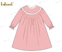 Honeycomb Smocking Dress With White Accent Neck For Girl - DR3578