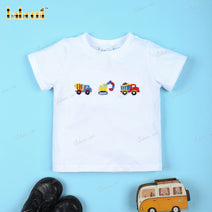 Crochet Embroidery 2 Piece Trucks Caro Short For Boy - BC1102