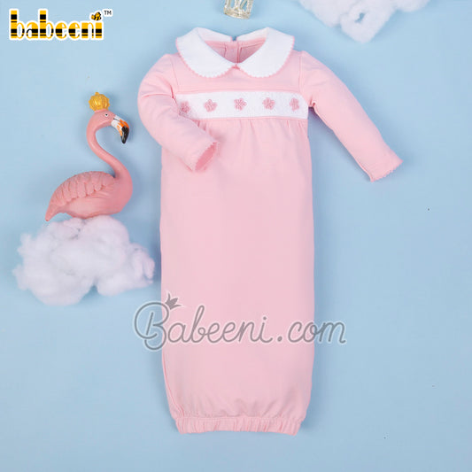 Flower hand smocked pink sleep suits– KN 231