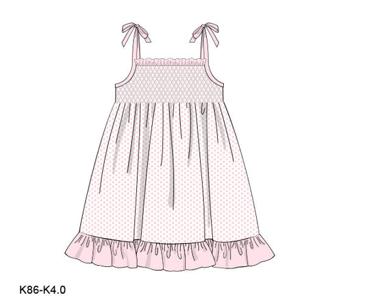 Honeycomb Smocking 2 String Dress In Pink For Girl - DR3588