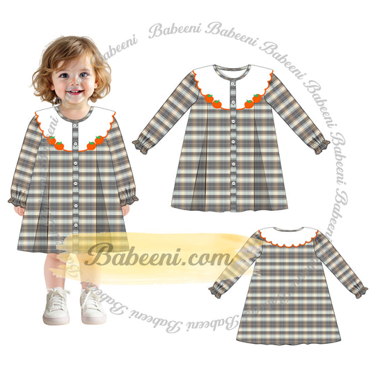 Embroidered Plaid Long Sleeve Dress – DR4392