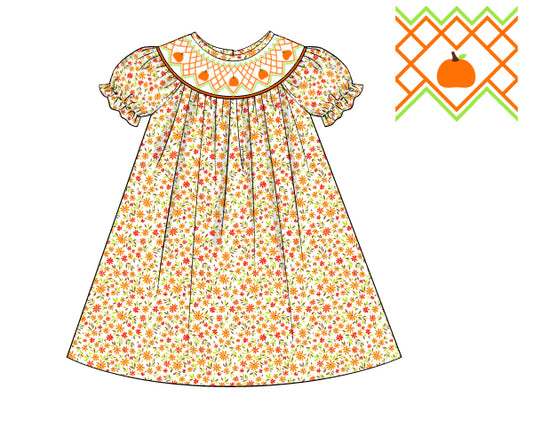 F151- baby orange, brown floral pique pinting 4.0