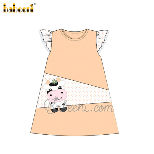 Fancy cow applique girl A-line dress – DR 3486