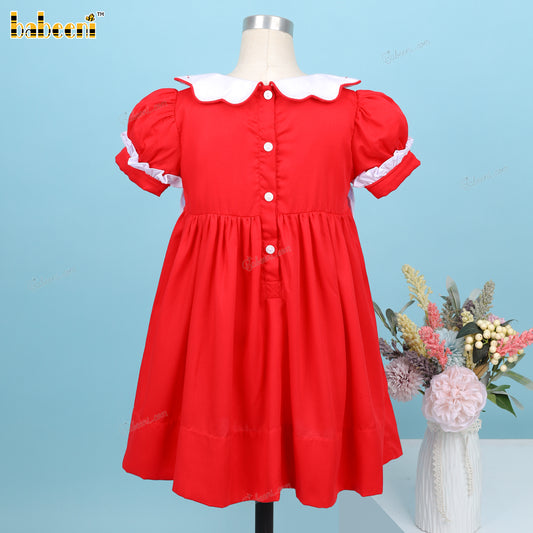 Honeycomb Smocked Dress Red Hand Embroidery Christmas Tree For Girl - DR3730