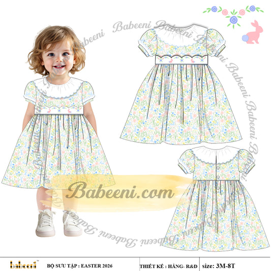 Fairy Tale Print A-line Dress with Scalloped Collar – DR4365