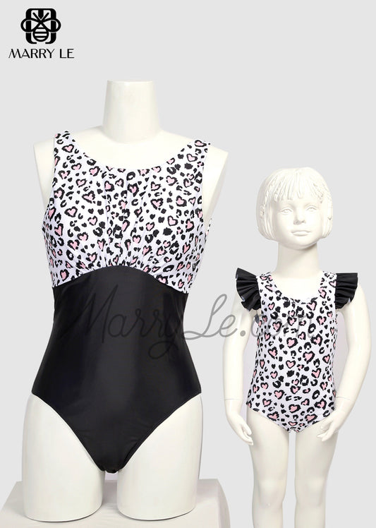 CHEETAH PRINT ONE PIECE MOMMY AND ME MATCHING RUFFLE SLEEVE SWIMWEAR - MD501