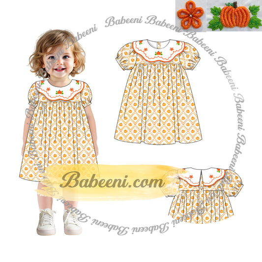 Hand Smocked Pumpkin Corduroy Dress – DR4394