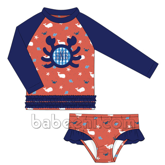 Lovely crab appliqued swimwear for little girl - SW 443