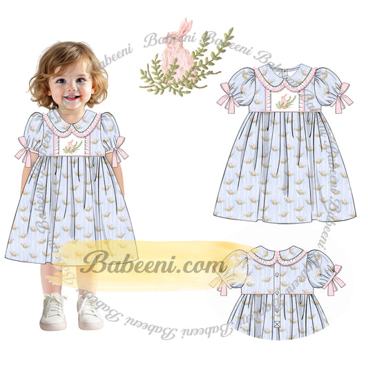 Floral Puff Sleeve Girl Dress with Lace & Embroidered Yoke – DR4368