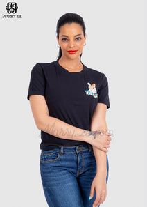 EMBROIDERED BUNNY BLACK T-SHIRT - MD196