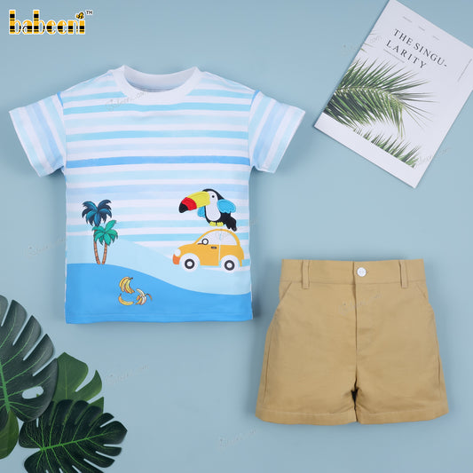 Boys' set with bird embroidery and standout patterns - DR4184
