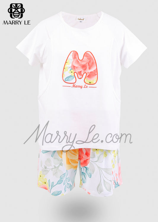 2 PIECES NURSING OUTFIT SUMMER SHORT SET WITH POCKET - MD510