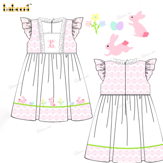 Girl Embroidered Bunny Flowers Pink Dress - DR3830