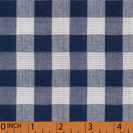 O21- Navy check linen fabric