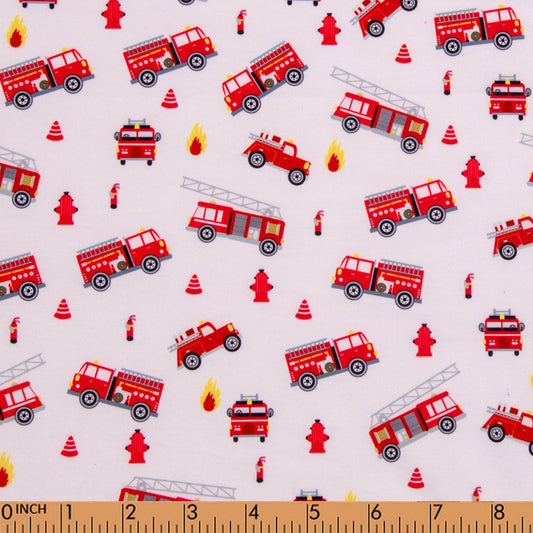 K158- Fire truck printed 4.0 knit fabric