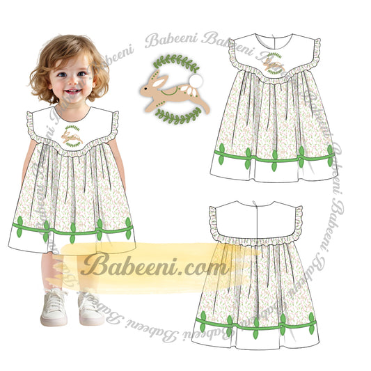 Floral Flare Dress with 3D Bird Embroidery – DR4343