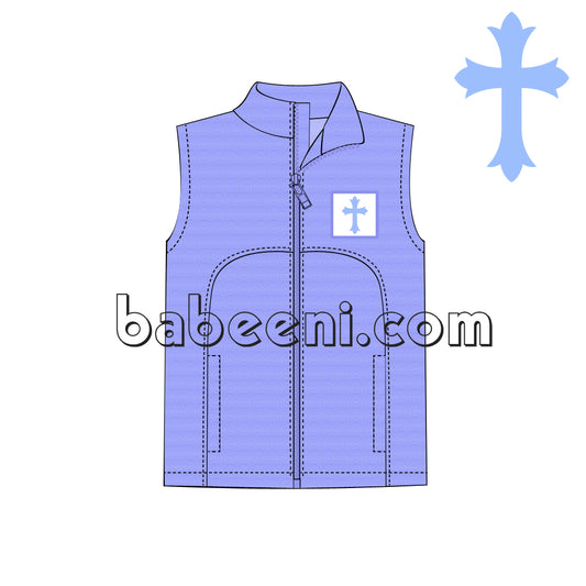 Light purple vest jacket with hand-smocked cross for boys - PO 19