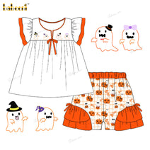 Girl Outfit Cute Ghost Hand Embroidered - DR3990