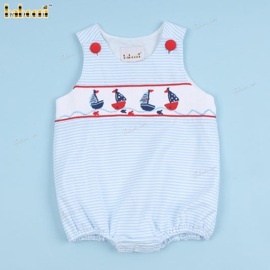 Boy Boats Hand Smocked Bubble - BC1188