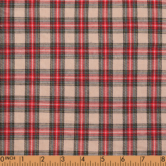 T11-Cream, Red, Green Tartan Fabric