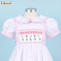 Girl Geometric Smocked Belted Dress In Pink - DR3786