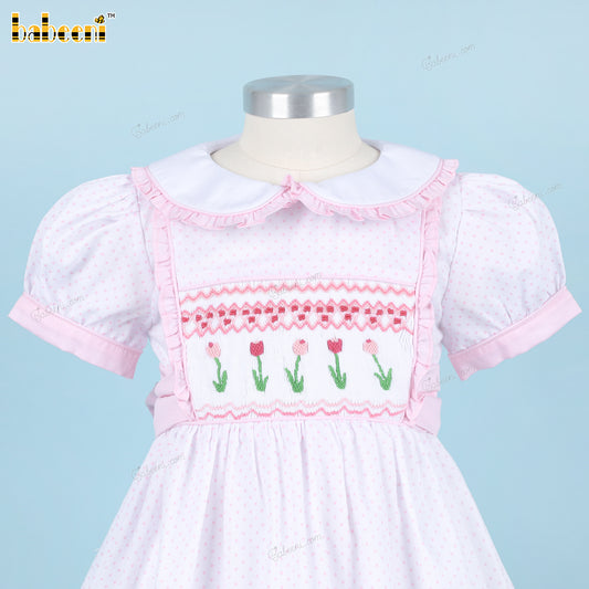 Girl Geometric Smocked Belted Dress In Pink - DR3786