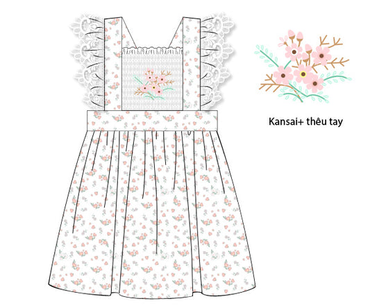 F105- baby pink floral in white woven printing 4.0