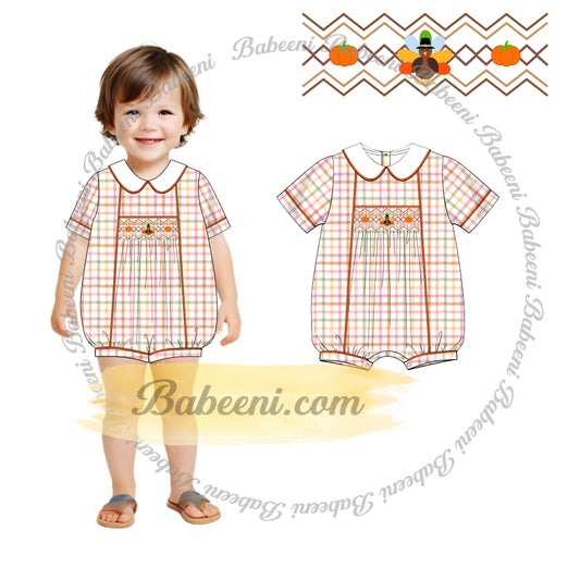 Fall Hand-Smocked Plaid Baby Boy Bubble – BC1366