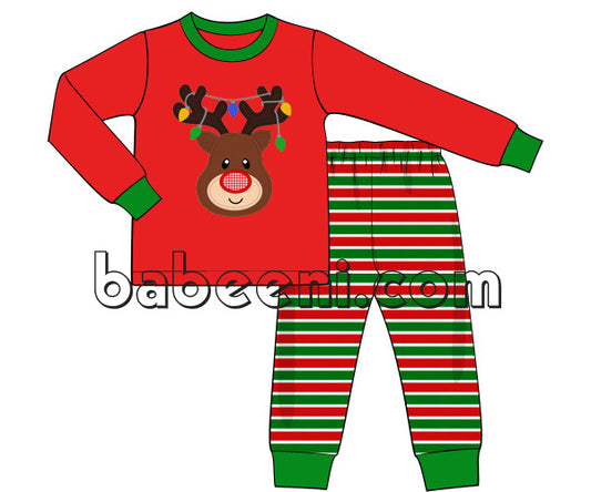 Lovely Christmas reindeer applique knit set - KN 199