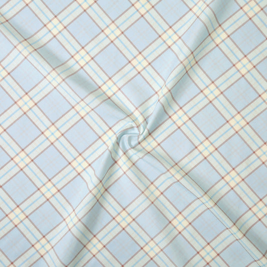 F68- Blue, khaki plaid woven printed 4.0 fabric