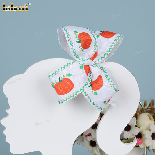 Beautiful pumpkin pattern grosgrain ribbon girls bow - HB 146