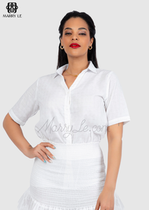 SHORT SLEEVES WHITE LINEN SHIRT FOR WOMEN - MD306