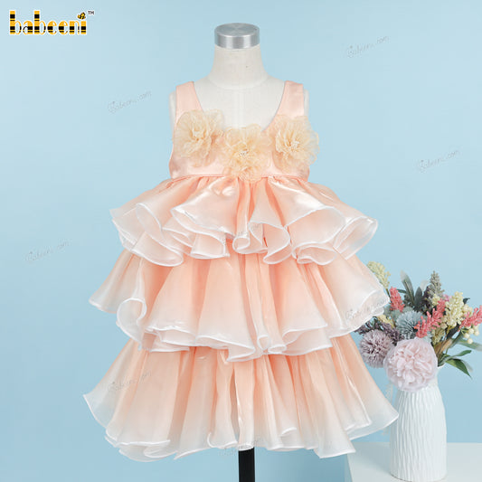 Girl Plain Dress Flowers Around Neck - DR3800