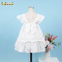 Plain Dress In White And A Bow For Girl - DR3659