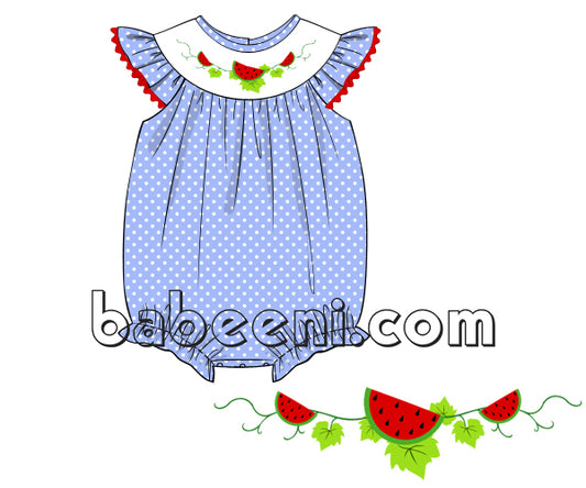 Beautiful watermelon smocked baby bubble - DR 2586