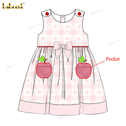 Girl Dress In Pink With Apple Pocket - DR3940