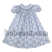 Pretty blue geometric smocked floral dress - DR 2527