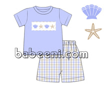 Ocean boy short set with hand-smocked shells and starfish - BC 762