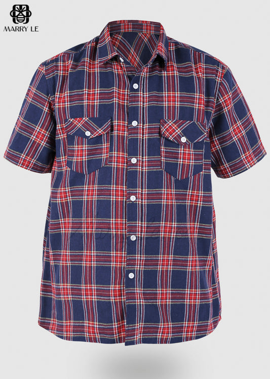 MEN'S PLAID SHORT SLEEVES PLAID SHIRT WITH POCKETS - MD466