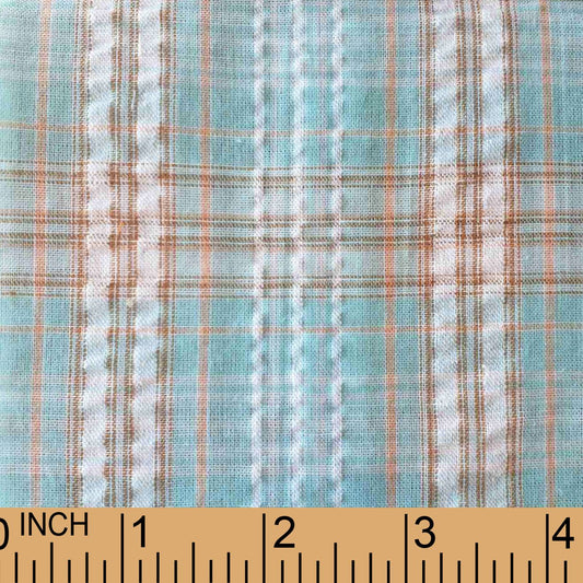XB24- white, mint, khaki plaid seersucker