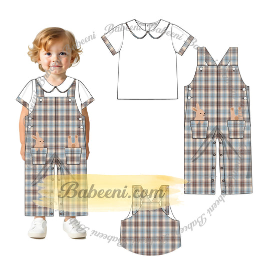 Boy’s Tartan Overalls & Short-Sleeve Shirt Set – BC1351