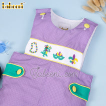 Mardi gras hand smocked shortall for little boys  – BC 1032